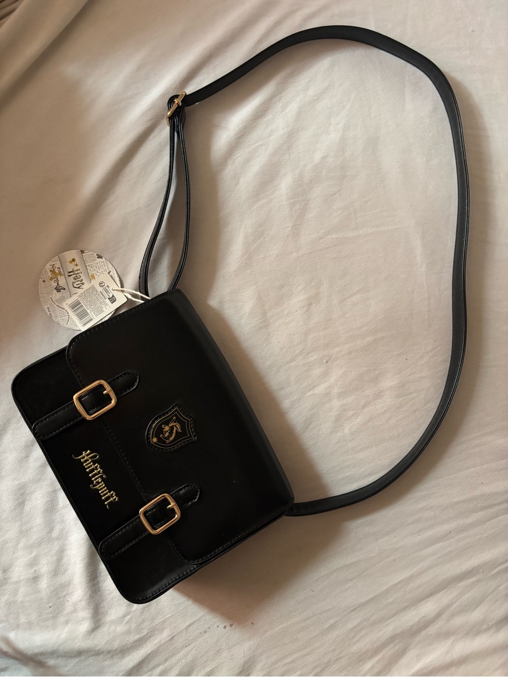 Hufflepuff miniso x Harry Potter - Black Crossbody Satchel with Gold hardware